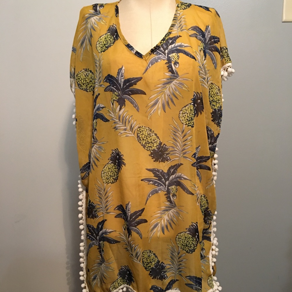 Lorain tropical pineapple tassel kaftan cover up